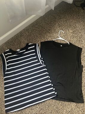 Women's Black Tank Top, Black-White Stripe Tank, & White (NWT) Tank Set